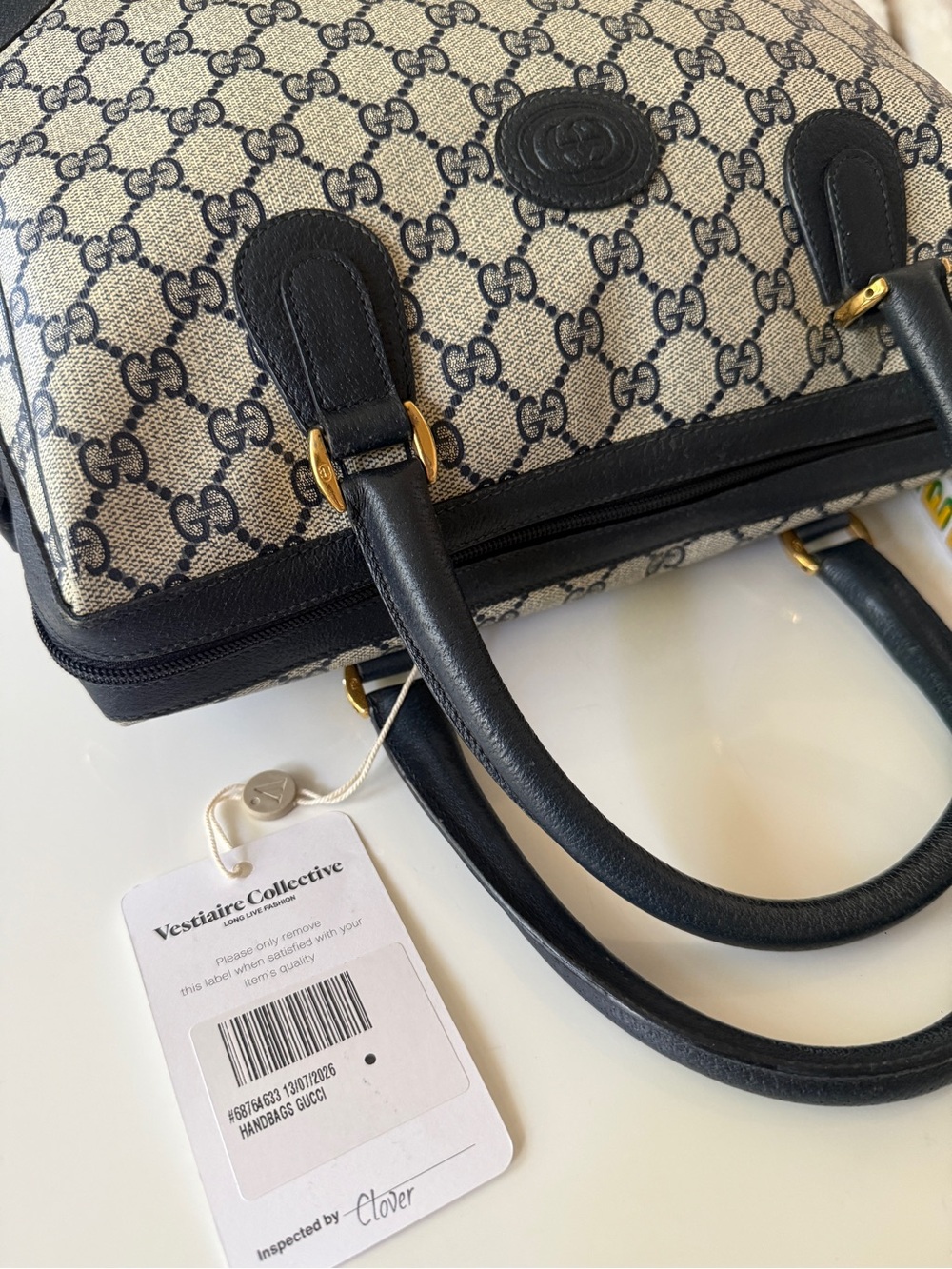 Authentic Vintage Gucci GG Navy Blue Handbag - Picture 8 of 16